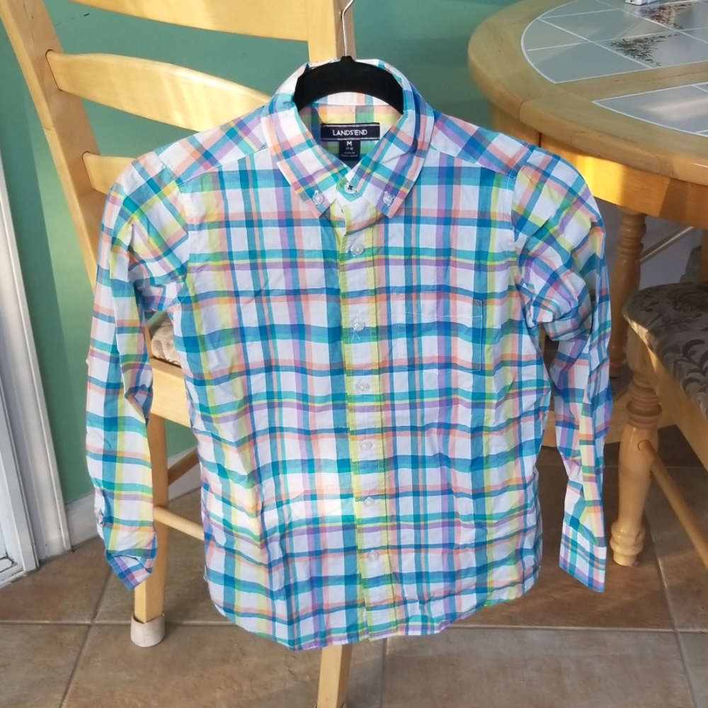 Lands end plaid teal/purple/yellow shirt medium